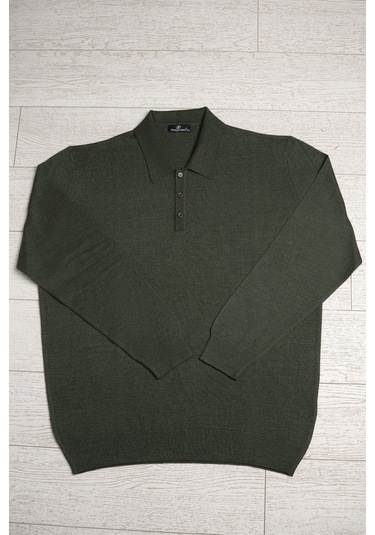 Woolen World Polo Yaka Battal Büyük Boy Yünlü Triko Kazak Yeşil