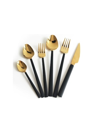 Sıla 36 Parça Elit Siyah Gold Titanyum Kutulu Çatal Kaşık Bıçak Seti Siyah