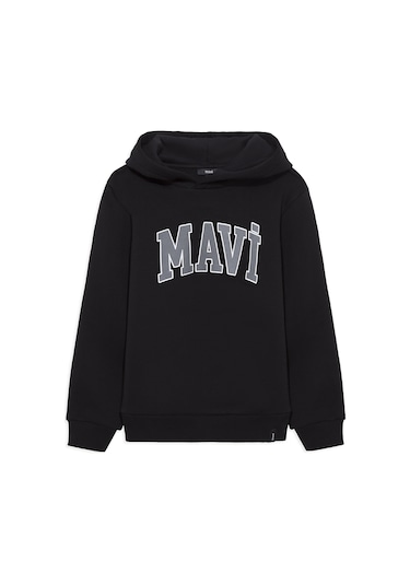 Mavi - Mavi Logo Baskılı Kapüşonlu Siyah Sweatshirt 6610110-900 Siyah
