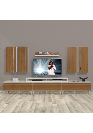 Decoraktiv Ekoflex 8d Mdf Krom Ayaklı Tv Ünitesi Tv Sehpası Beyaz - Ceviz