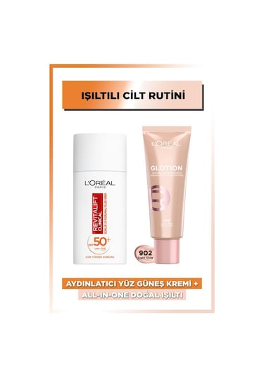 L'Oréal Paris Aydınlatıcı Yüz Güneş Kremi SPF50+ 50 ML + All-in-One Doğal Işıltı 40 ML