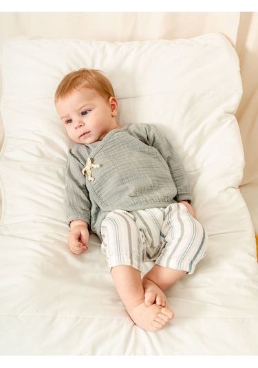 Müslin Kruvaze Takım Şık Ve Rahat Tasarım 1-12 Ay Kd53219 Gri
