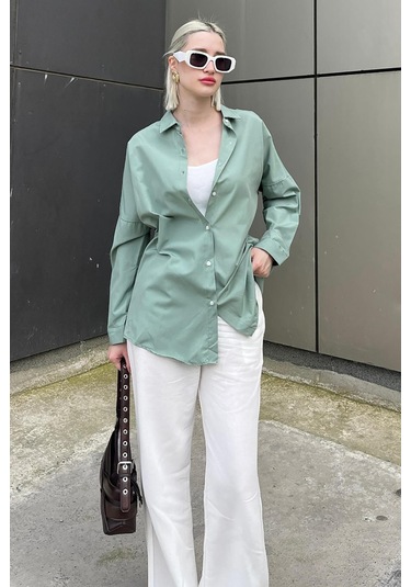 Madmext Mad Girls Çağla Yeşili Oversize Gömlek Mg1369-çağla Yeşili Çağla Yeşili