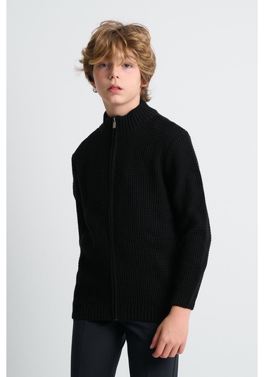 Alexandergardı Fermuarlı Dik Yaka Hırka Siyah