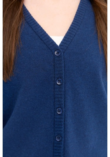 Desen Triko Kadın V Yaka Yün Hırka 21021 Indigo Indigo