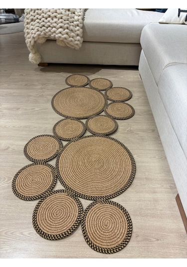 Mavaux Siyah Snake Hasır Jüt Bej Yolluk Halı Kilim Siyah - Hasır