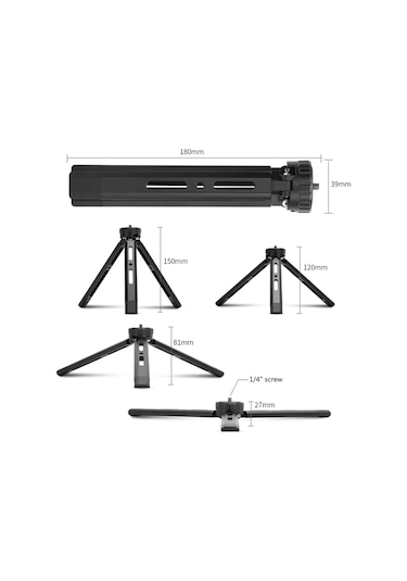 Mini Metal Tripod Alüminyum Alaşımlı Masaüstü Standı Tripod 1/4 İnç Vida İle Dslr Ildc Kamera Video Kamera Projektör İçin Siyah