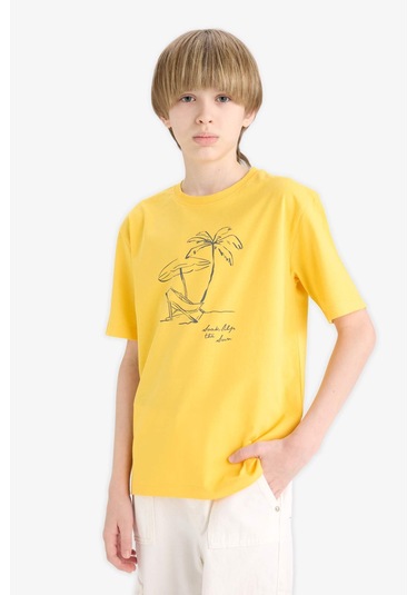 DeFacto Erkek Çocuk Bisiklet Yaka Baskılı Kısa Kollu Tişört E0189A825HSYL190 DeFacto Erkek Çocuk Bisiklet Yaka Baskılı Kısa Kollu Tişört E0189A825HSYL190