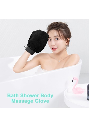 Vkemall 150d Viskon Fiber İpek Hissi Banyo Eldiveni - Cilt Dostu, Siyah + Turuncu