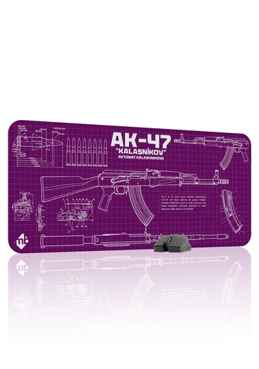 Ak 47 Siyah Kalaşnikov Cs Dikişli Kauçuk Oyuncu Mousepad - 90x40 Gaming Mouse Pad Ak-47 Mor