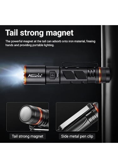 Brightnova Alonefire Yüksek Parlaklık Gray X82 El Feneri Usb Şarjlı Ayarlanabilir Işık 500 Lümen Kampçılık Seyahat Acil Durum Altın