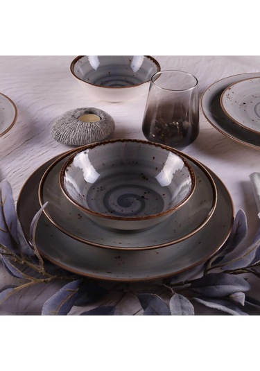 Tulü Porselen Deniz Reactive 67 Gri 24 Parça Yemek Takımı