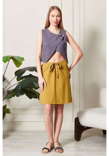 Şık Farklı Tarz Asi Keten Bluz - Modern Ve Cesur Tasarım Antrasit