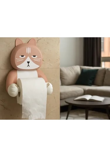 Kedi Figürlü Tuvalet Kağıdı Tutacağı Sevimli Duvar Aksesuarı