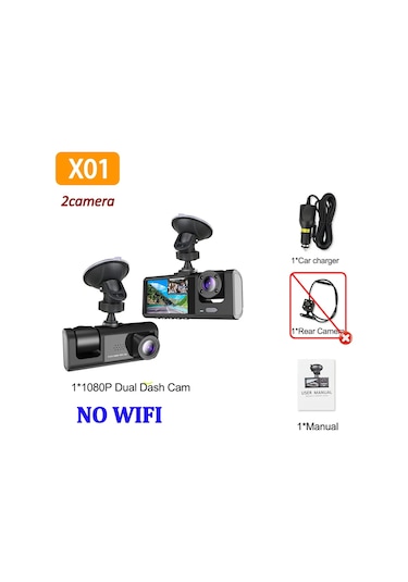 Wifi Dash Cam Arabalar Için 1080p Araba Kamerası Wifi Video Kaydedici 2/3 Kanallı Araba Dvr X01-no Wıfı-2cam None