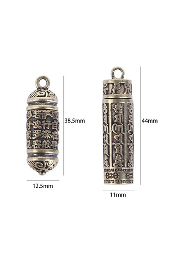 Taşınabilir Oyma Yazıtlar Silindirik Kutu Pirinç Anahtarlık Seyahat Hap Kutusu Kolye Kolye Ucu İlaç Hap Kutusu Budist Kolye Ucu 2,