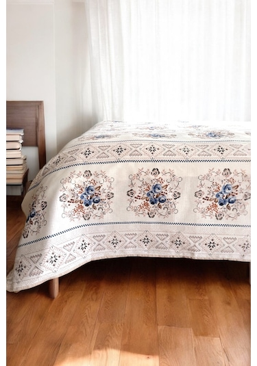 Alla Turca Çift Kişilik Kanaviçe Desenli Pike İndigo 200x240 Cm %100 Pamuk İndigo