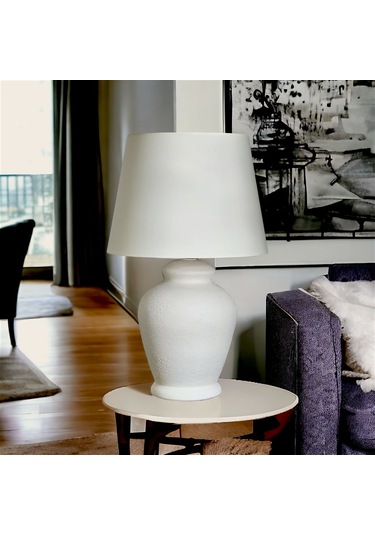 Qdec Vintage Seramik Abajur Rustik Ekru - Ekru