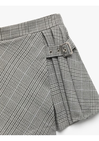 Koton Ekose Desenli Kemer Detaylı Pileli Şort Etek Gri Ekose 6wkg40036aw Gri Ekoseli