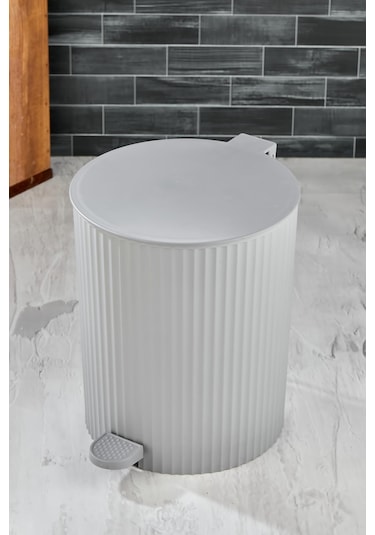 Este - Yuvarlak Pedallı Çöp Kovası - Çizgili Kapaklı - Banyo Mutfak Gri