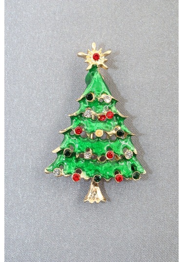 Zirkon Taşlı Cam Ağacı Broş. Çam Ağaçlı Yaka İğnesi Erkek Kadın Broş. Çok Renkli