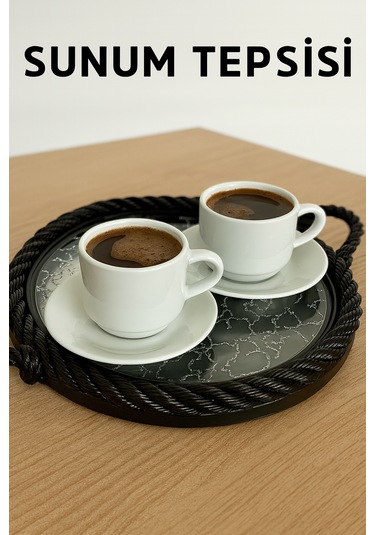 Sert Plastik Yuvarlak Sunum Tepsisi, Dayanıklı Ve Şık Servis Çözümü Siyah