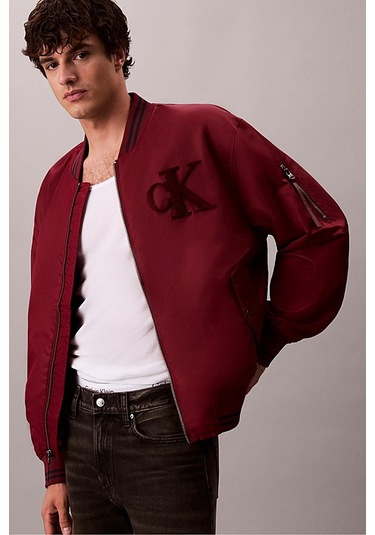 Erkek Tipped Hero Classic Fit Su İtici Bomber Mont - Bordo Renaissance Red
