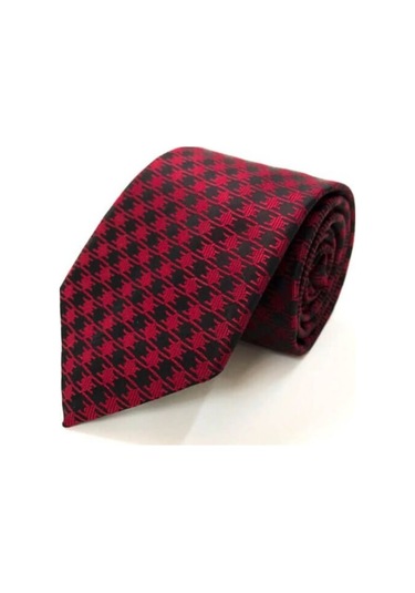 Venchy Bordo Siyah Kazayağı Desen Mendilli Kravat 4240 - 5Mk Bordo