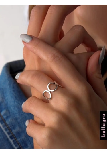 Ballagra Geniş Kadın Yüzüğü 925 Ayar Gümüş Yuvarlak Parmak Halkası 137770881 Gri