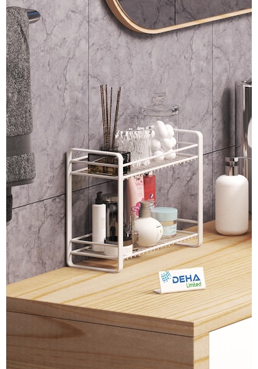 Masa Tezgah Üstü Düzenleyici Metal Organizer Raf Banyo Mutfak Rafı Baharatlık Makyaj Standı Siyah Beyaz