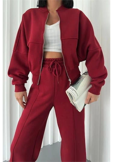 Dip Moda Kadın Pamuklu Kışlık Sweat Pantlon Eşofman Takımı Dpgts018 Bordo