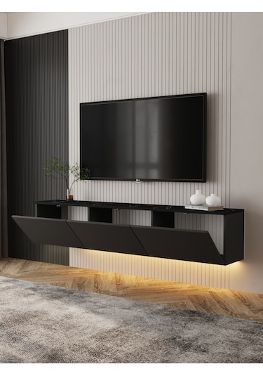 NEON IŞIKLI DUVARA MONTE TV ÜNİTESİ (antrasit)