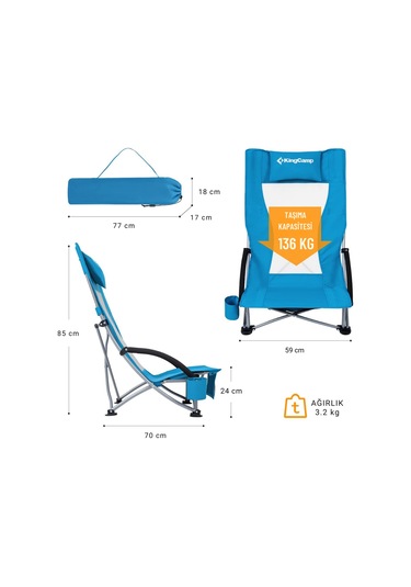 Kingcamp Lilac High Comfort Plaj Ve Dinlenme Sandalyesi Blue Buz Mavisi