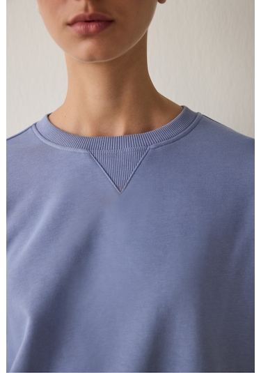 Penti İndigo Curvy Edge Bisiklet Yaka Oversize Crop Sweatshirt