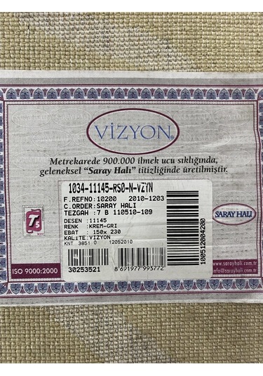 Saray Halı Vizyon 11145 Rs 150X230 Krem Gri Simli Ağaç Model 4 M2