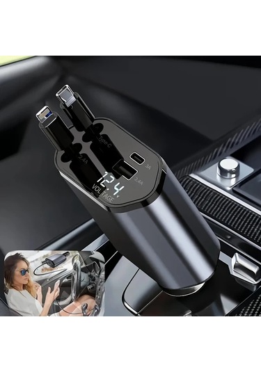 Xuweiwei San Com O 120w 4 İn 1 Hızlı Şarj Araba Adaptörü Koyu Mavi Alüminyum Alaşım Type C İphone Ios Samsung Xiaomi Uyumlu