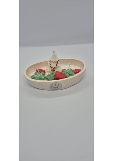 Yılbaşı Hediyelik Linda Kase Mum El Yapımı, Doğal Soya Mum Kırmızı