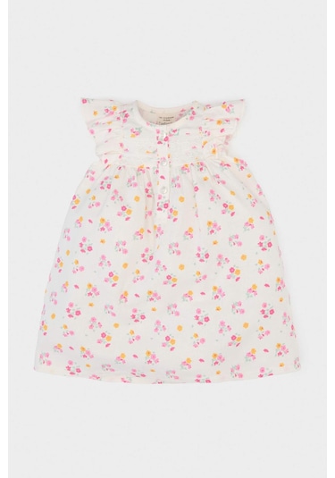 DeFacto Kız Bebek Çiçekli Kısa Kollu Twill Yazlık Elbise E5811A525SMER134