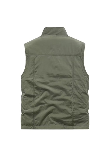 Snapbuy Kışlık Çift Taraflı, Çok Cepli, Bol Kesimli, Kalın Peluşlu Erkek Yeleği Asker Yeşili