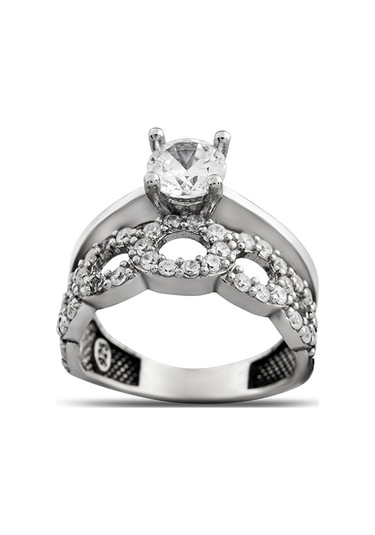 Zirkon Taşlı Zincir Tasarım 925 Ayar Gümüş Kadın Tektaş Yüzük Beyaz