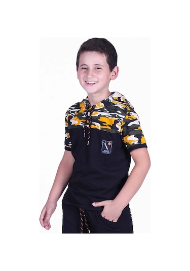 Markahit Kamuflaj Desenli T-shirt Erkek Çocuk Sarı