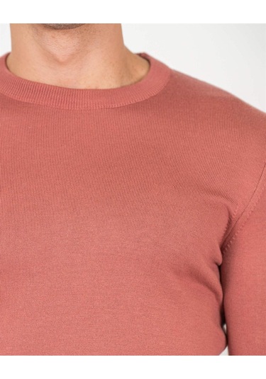 Erkek Bisiklet Yaka Triko Slim Fit Pamuklu Kazak Ncs Jeans 3002-Narçiçeği-Melanj Narçiçeği