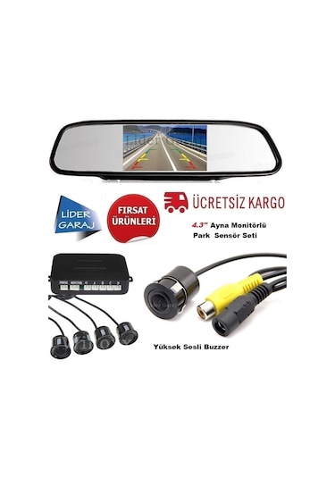 Kameralı Park Sensörü 4.3 '' Ayna Ekranlı Full Set