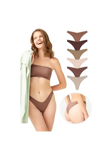 Lazer Kesim Kadın Brezilya Külot 6'lı Paket Renkli-2 Çok Renkli