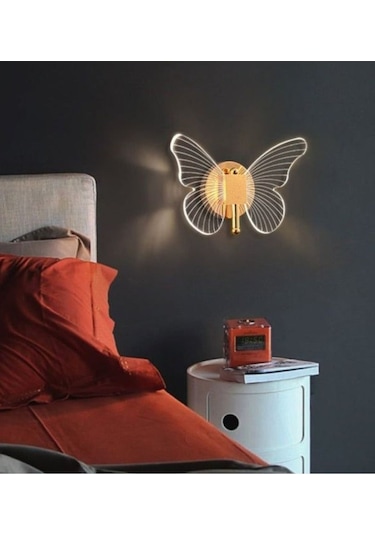 Modern Tasarım Butterfly Aplik Gold Sarı Kelebek Duvar Apliği Gold