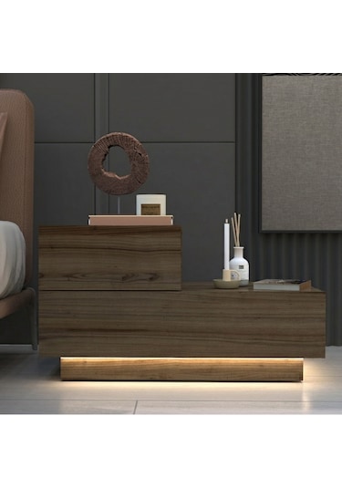 Kayra Kmd002 Led Işıklı Komodin 2 Çekmeceli Modern Tasarım Antik Ceviz