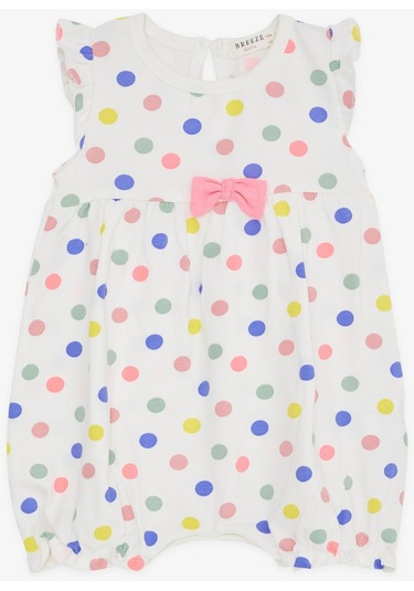 Breeze Kız Bebek Kısa Tulum Puantiyeli Fiyonklu 4 Ay-1.5 Yaş, Ekru-Ekru