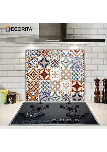 Decorita Çini Desen | Cam Ocak Arkası Koruyucu | 52cm x 60cm