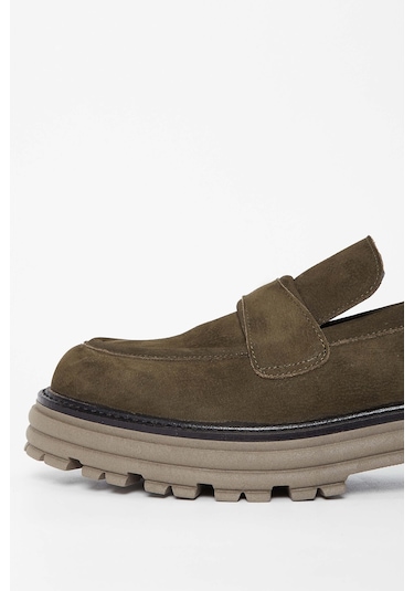 Tamer Tanca Kadın Hakiki Deri Yeşil Loafer Ayakkabı 33 7501 Bn Ayk Sk23/24 Hakı Nbk Haki