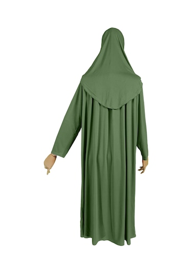 Pratik Tek Parça Organik Kız Çocuk Namaz Elbisesi Fıstık Yeşili